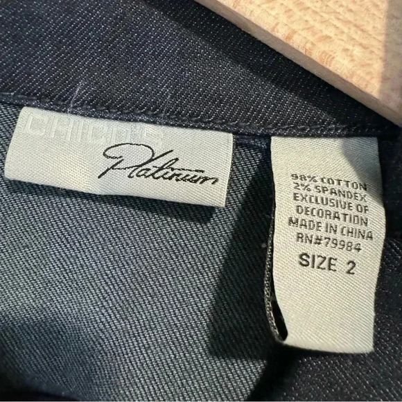 Chico’s Dark Denim Jacket Embroidered Sequins Artsy 2 Large - Picture 5 of 5